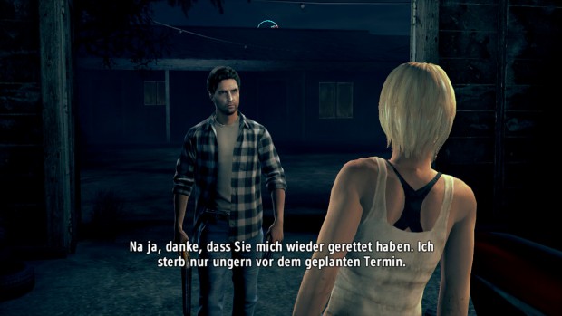 Eine der wenigen verb&uuml;ndeten Personen von Alan Wake bedankt sich f&uuml;r ihre Rettung.